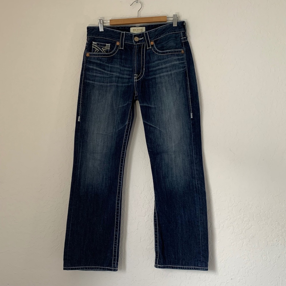 Big Star Union Regular Straight Jeans Men 31S Dark Wash Contrast Western 32x29